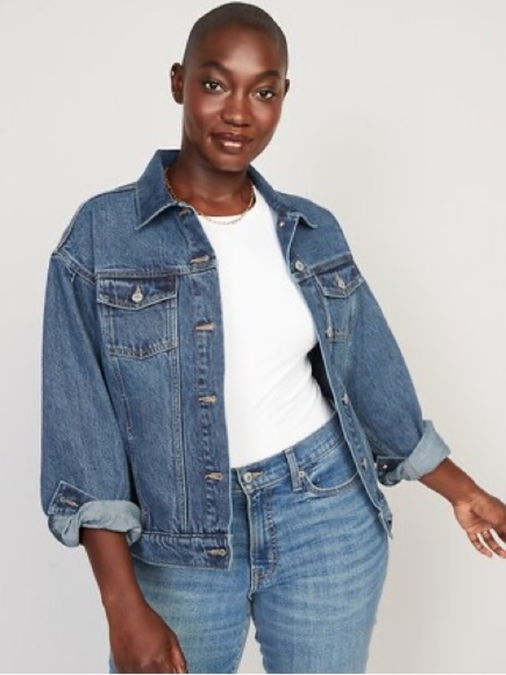 Old Navy Medium Wash Puff Sleeve Denim Jacket, Size XL (16/18) - Picture 2 of 5